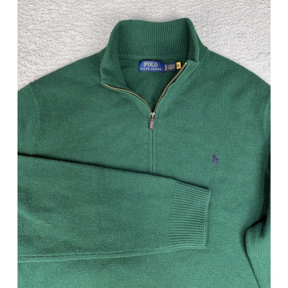 Polo Ralph Lauren Sweater Mens XL Green 100% Wool Quarter Zip Pullover Pony